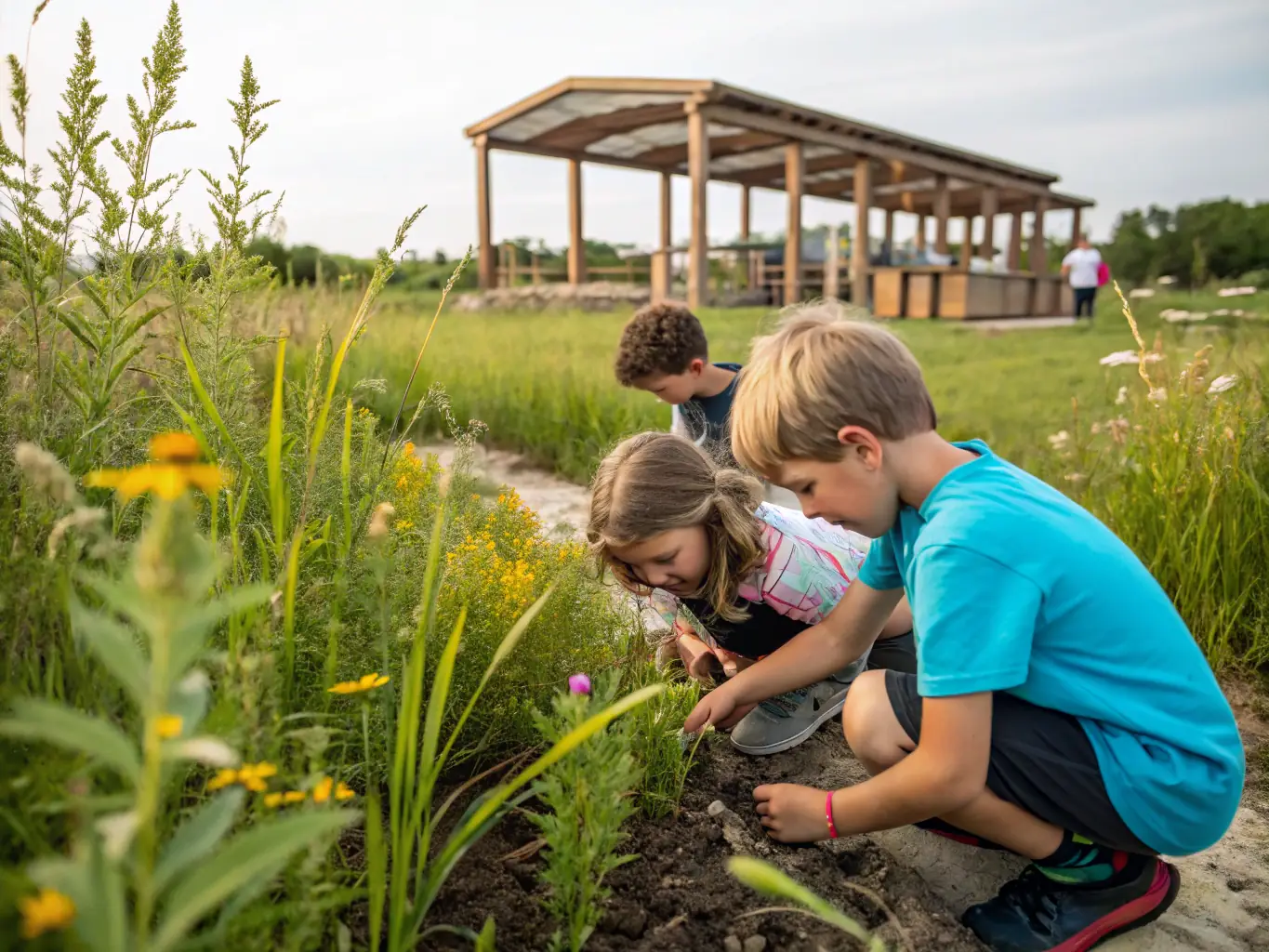 A picturesque image of students participating in an outdoor environmental education program, learning about local flora and fauna in the Côte Bleue.